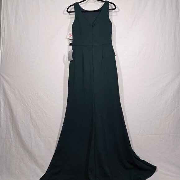 BETSY ADAM "Christine" PINE Scuba Crepe Ruffle Bow Slit Formal Gown Dress Size 8 - Picture 5 of 17